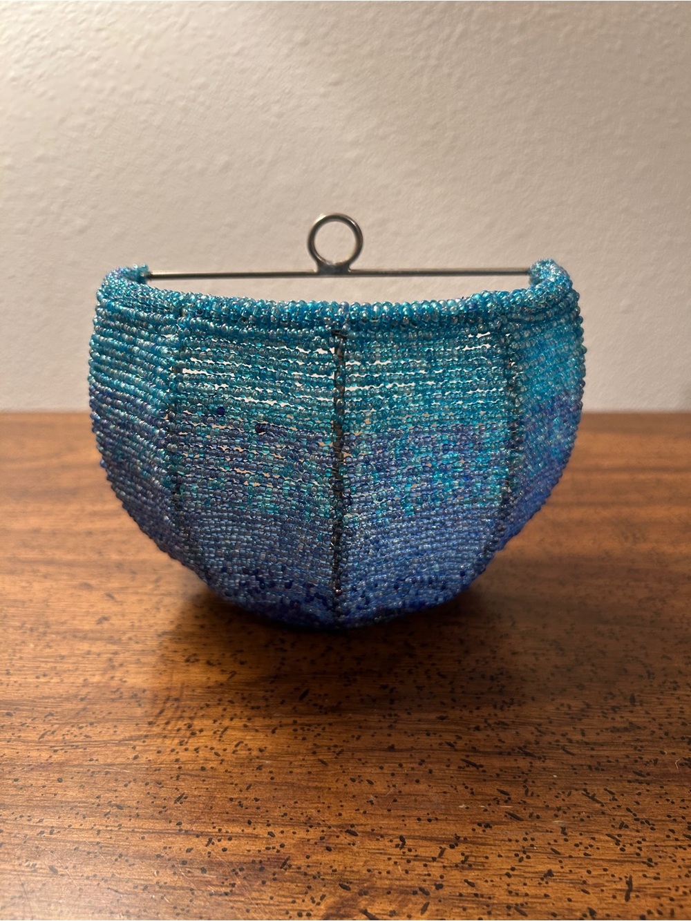 Vintage Y2K Pier One Blue Glass Beaded Tea Light Wall Sconce